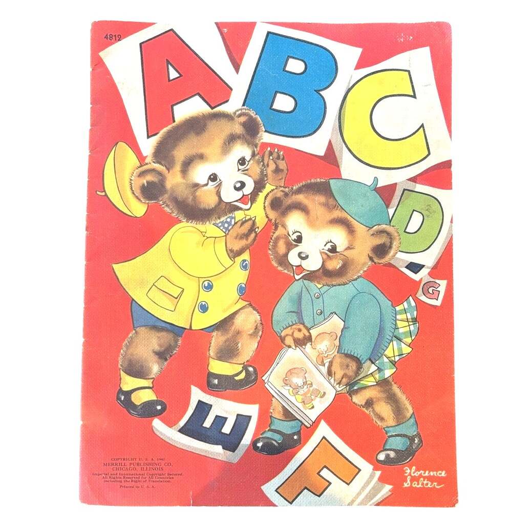 Vintage 1941 Oversize Children's ABC Cloth Style Book by Florence Salter